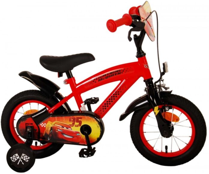 Bicicleta pentru copii EL Disney Cars 12 inch CB, frana de mana pe roata fata, scaun si ghidon reglabil, spite metalice, roti gonflabile, stopuri reflectorizante