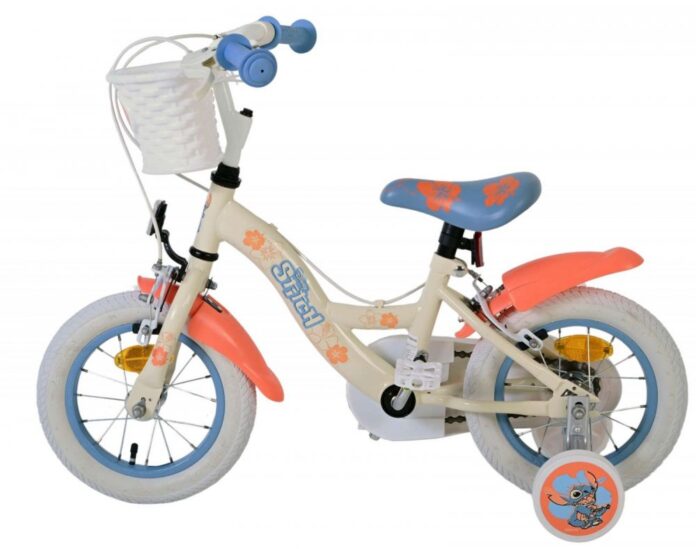 Bicicleta pentru copii EL Disney Stitch 12 inch, frana de mana pe ambele roti, scaun si ghidon reglabil, spite metalice, roti gonflabile, stopuri reflectorizante