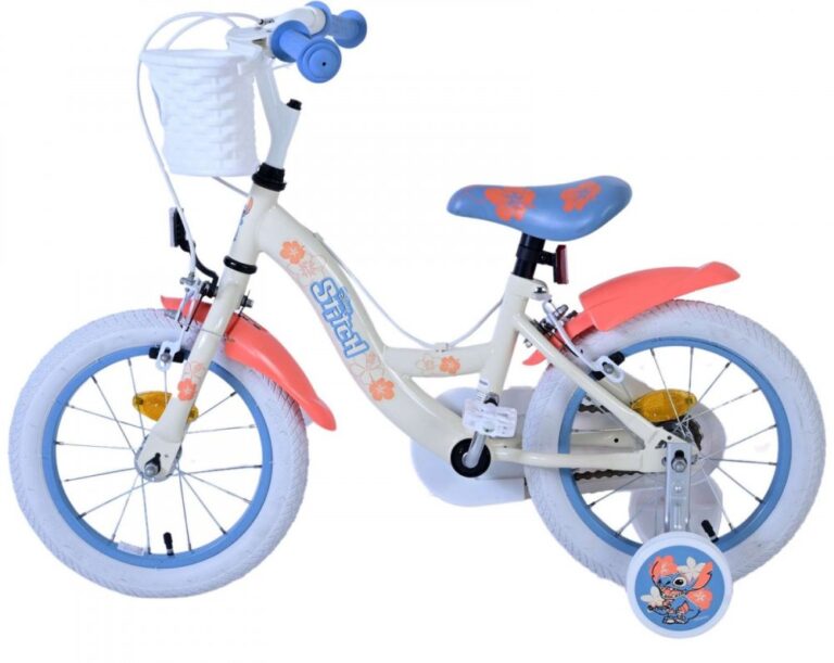 Bicicleta pentru copii EL Disney Stitch 14 inch, frana de mana pe ambele roti, scaun si ghidon reglabil, spite metalice, roti gonflabile, stopuri reflectorizante