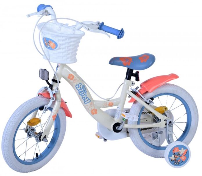 Bicicleta pentru copii EL Disney Stitch 14 inch, frana de mana pe ambele roti, scaun si ghidon reglabil, spite metalice, roti gonflabile, stopuri reflectorizante