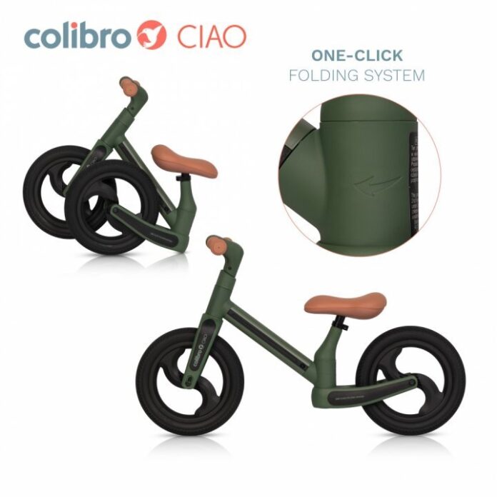 Bicicleta de echilibru pentru copii, fara pedale, pliabila, cu scaunelul si ghidonul reglabile pe inaltime, cu roti din cauciuc de 12 inch, Colibro Ciao Forest Green Bicicleta de echilibru pentru copii, fara pedale, pliabila, cu scaunelul si ghidonul reglabile pe inaltime, cu roti din cauciuc de 12 inch, Colibro Ciao Forest Green