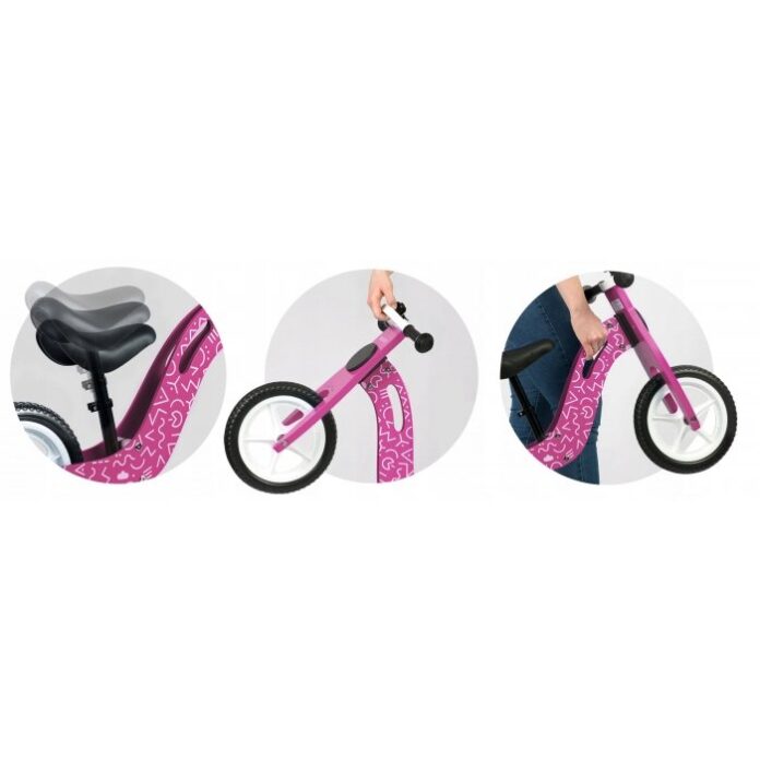 Bicicleta copii din lemn fara pedale Ricokids Roz, roti spuma EVA, de la 2 ani, inaltimea scaunului 33-43 cm, manere cauciucate, scaun moale din spuma Bicicleta copii din lemn fara pedale Ricokids Roz, roti spuma EVA, de la 2 ani, inaltimea scaunului 33-43 cm, manere cauciucate, scaun moale din spuma