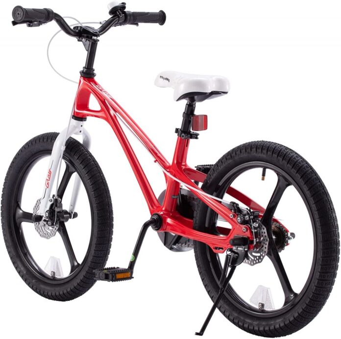Bicicleta pentru copii Royal Baby Galaxy G1801C 18 inch RosuAlb 5-7 ani, Cadru Magneziu, Frane Disc, Roti Ajutatoare