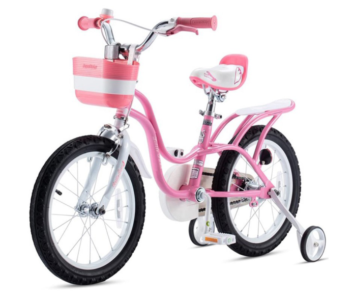 Bicicleta pentru copii Royal Baby Little Swan Roz 14 inch, Frana fataspate V-Brake, Roti Ajutatoare, 3-5 ani