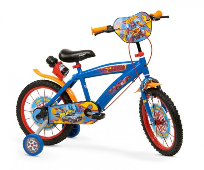 Bicicleta pentru copii Toimsa Hot Wheels 14 inch cu roti ajutatoare, suport si sticla de apa Bicicleta pentru copii Toimsa Hot Wheels 14 inch cu roti ajutatoare, suport si sticla de apa