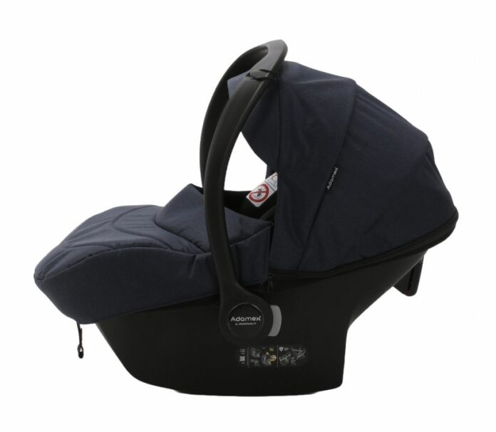 Carucior 3 in 1 Adamex Rimini Alu tip Collection Linen  EcoLeather RY95  Blue Gold cu scaun auto iSize, parte sport reglabila pana la orizontala, landou cu suport de cap reglabil, accesorii incluse