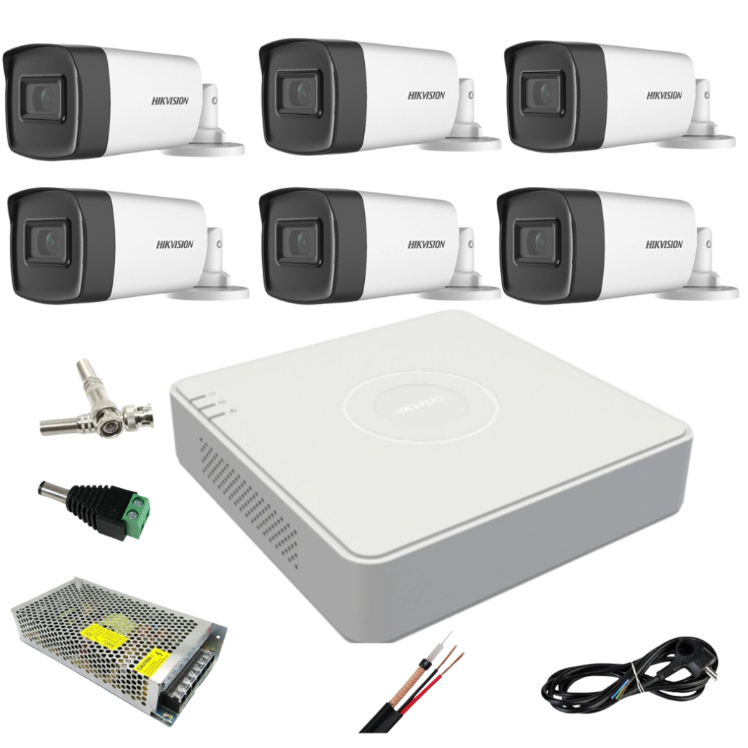 Sistem supraveghere video ultra profesional Hikvision 6 camere exterior 5MP Turbo HD cu IR 40M, DVR 8 canale, full accesorii Sistem supraveghere video ultra profesional Hikvision 6 camere exterior 5MP Turbo HD cu IR 40M, DVR 8 canale, full accesorii