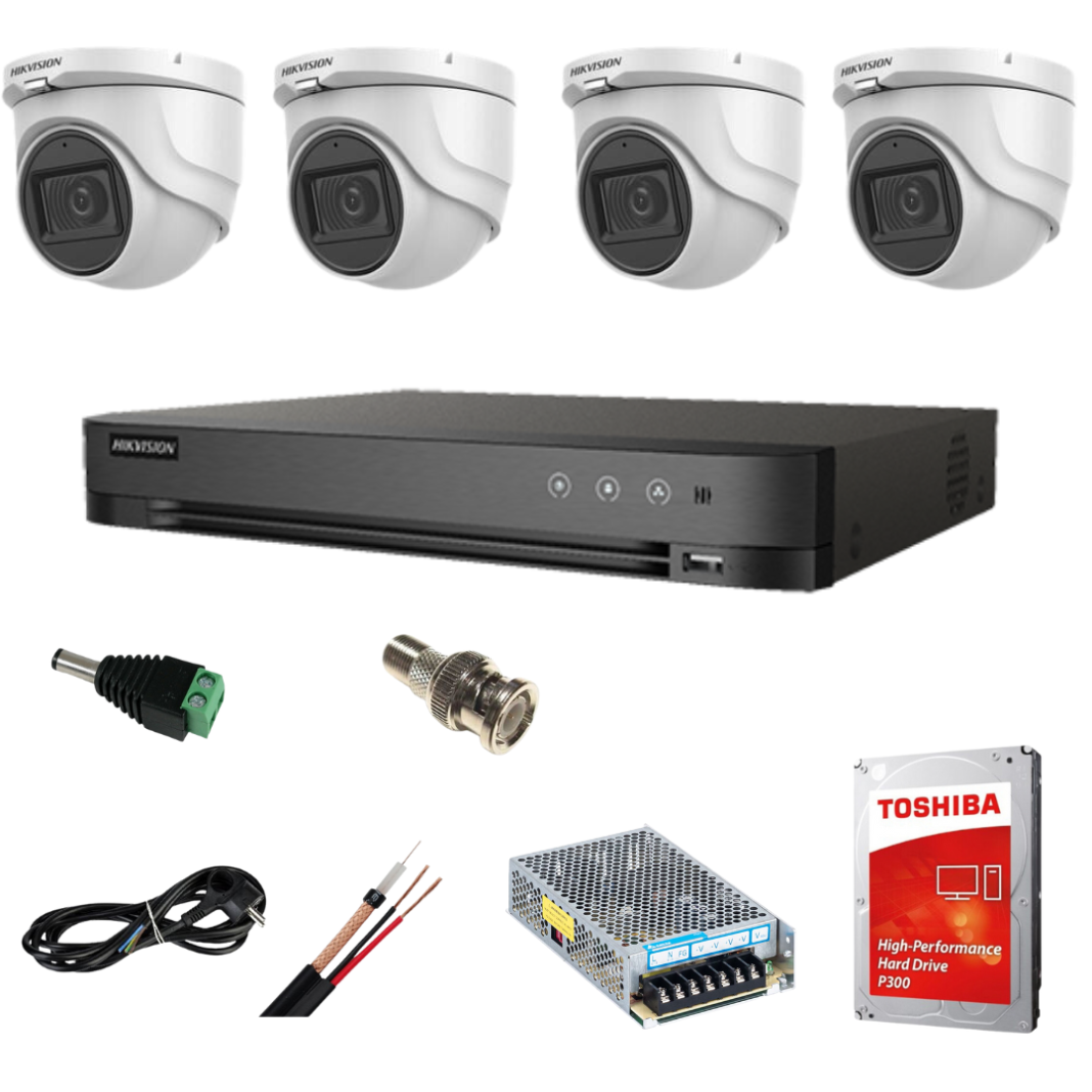 Sistem supraveghere video interior complet Hikvision 4 camere Turbo HD 5 MP 30 m IR accesorii incluse, cadou HDD 1tb Sistem supraveghere video interior complet Hikvision 4 camere Turbo HD 5 MP 30 m IR accesorii incluse, cadou HDD 1tb