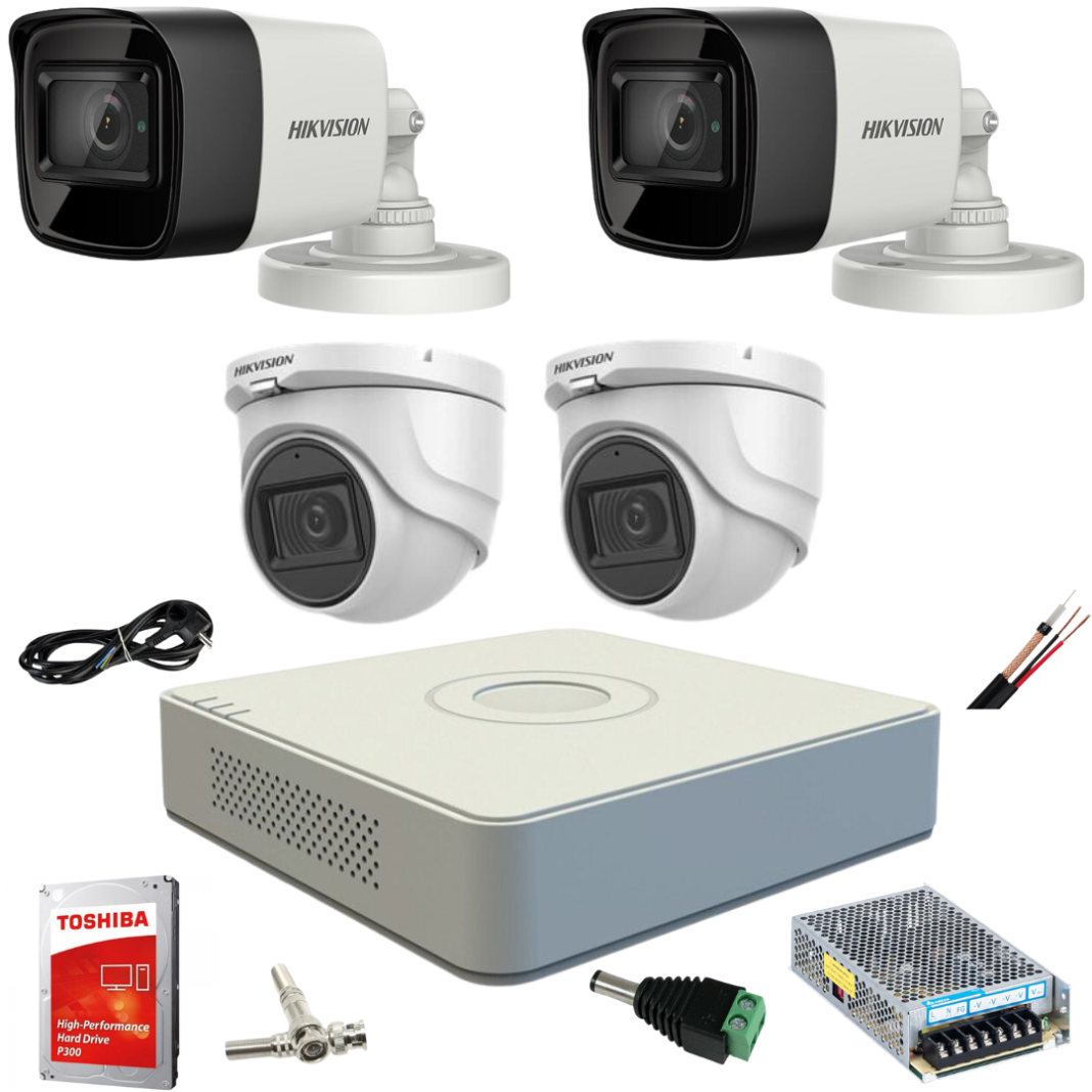 Sistem supraveghere mixt complet Hikvision 4 camere Turbo HD 5 MP 20 m IR si 80 ir DVR 4 canale cu toate accesoriile CADOU HDD 1TB Sistem supraveghere mixt complet Hikvision 4 camere Turbo HD 5 MP 20 m IR si 80 ir DVR 4 canale cu toate accesoriile CADOU HDD 1TB