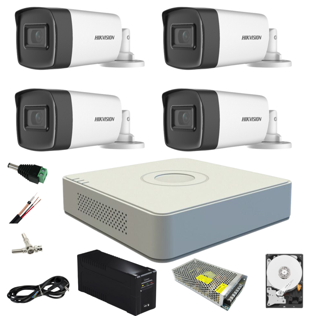 Sistem supraveghere video cu UPS 4 camere Hikvision exterior 5MP Turbo HD 2 cu IR 80M si 2 cu IR 40M DVR 4 canale full accesorii, HARD 1TB Sistem supraveghere video cu UPS 4 camere Hikvision exterior 5MP Turbo HD 2 cu IR 80M si 2 cu IR 40M DVR 4 canale full accesorii, HARD 1TB