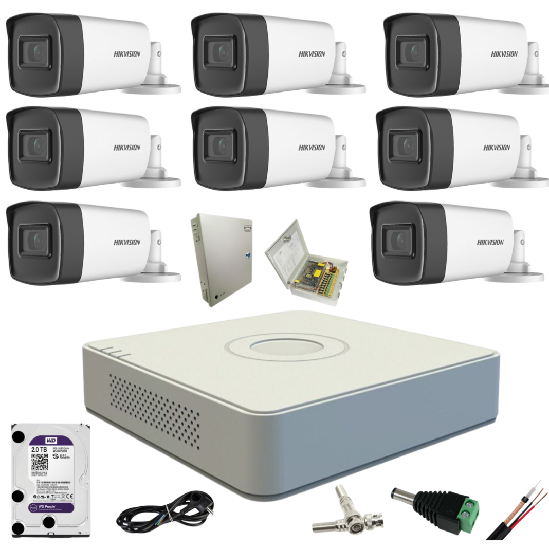 Sistem supraveghere video 8 camere exterior Turbo HD 5MP IR80m Hikvision cu toate accesoriile incluse, HDD 2TB Sistem supraveghere video 8 camere exterior Turbo HD 5MP IR80m Hikvision cu toate accesoriile incluse, HDD 2TB