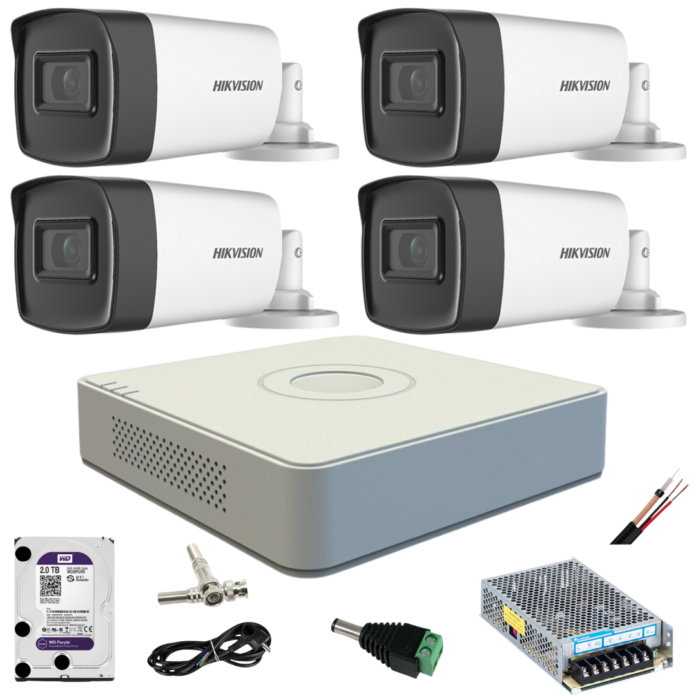 Sistem complet 4 camere supraveghere exterior 5MP TurboHD Hikvision IR 40M DVR 4 canale sursa alimentare accesorii + hard 4TB Sistem complet 4 camere supraveghere exterior 5MP TurboHD Hikvision IR 40M DVR 4 canale sursa alimentare accesorii + hard 4TB
