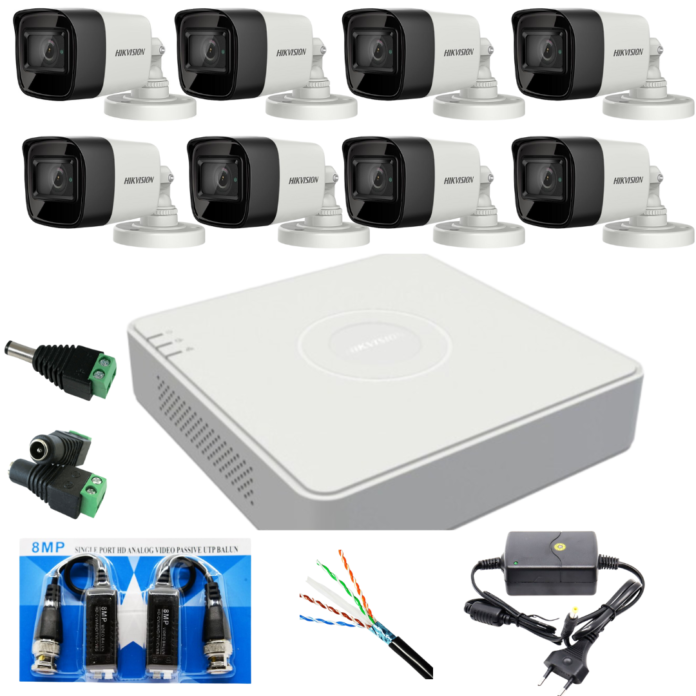 Sistem Supraveghere profesional Hikvision 8 Camere 5MP Turbo HD IR 80, accesorii Sistem Supraveghere profesional Hikvision 8 Camere 5MP Turbo HD IR 80, accesorii