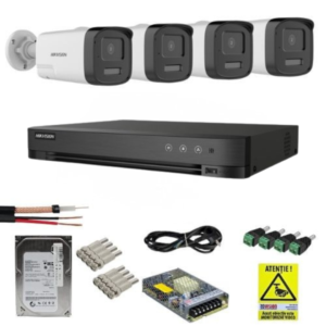 Sistem Supraveghere Analog Hikvision 4 Camere 3K Ultra HD, Dual Light 40m, Audio, DVR 4 Canale 3K lite 5MP, 1xSata, Functii inteligente, accesorii montaj Sistem Supraveghere Analog Hikvision 4 Camere 3K Ultra HD, Dual Light 40m, Audio, DVR 4 Canale 3K lite 5MP, 1xSata, Functii inteligente, accesorii montaj