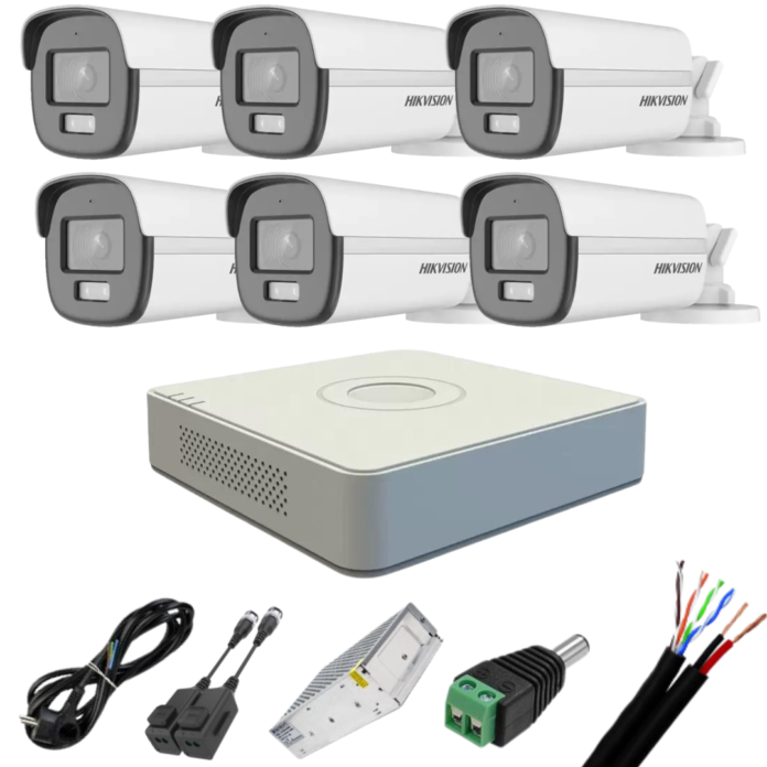 Sistem supraveghere 6 camere Hikvision 2MP Color VU IR 40m (color noapte ) DVR 8 canale Accesorii incluse Sistem supraveghere 6 camere Hikvision 2MP Color VU IR 40m (color noapte ) DVR 8 canale Accesorii incluse