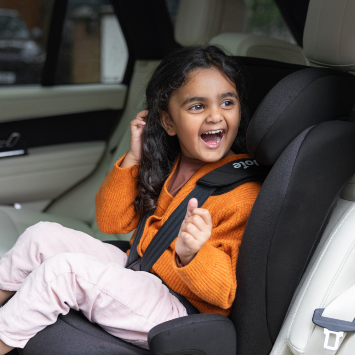 Scaun auto pentru copii Joie i-Irvana Gray Denim i-Size, 76-150 cm, certificat R129 , tetiera ajustabila, suport pentru pahar