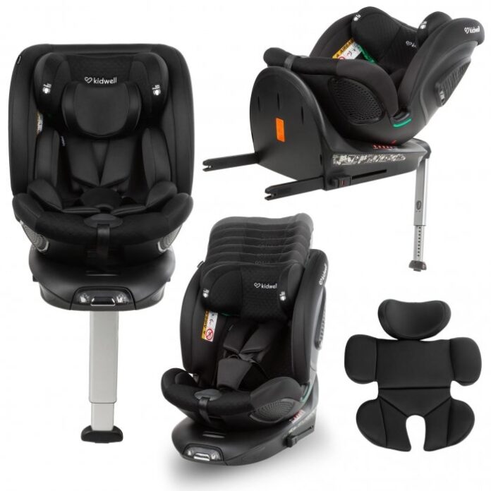 Scaun auto Kidwell GoCar Gri cu isofix, grupa 40-135 cm, i-Size, omologare R129, rotativ 360, protectie laterala ASP