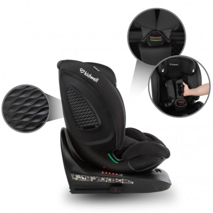 Scaun auto Kidwell GoCar Gri cu isofix, grupa 40-135 cm, i-Size, omologare R129, rotativ 360, protectie laterala ASP