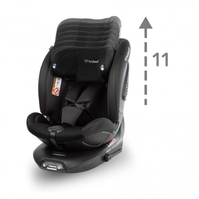 Scaun auto Kidwell GoCar Negru-Gri cu isofix, grupa 40-135 cm, i-Size, omologare R129, rotativ 360, protectie laterala ASP