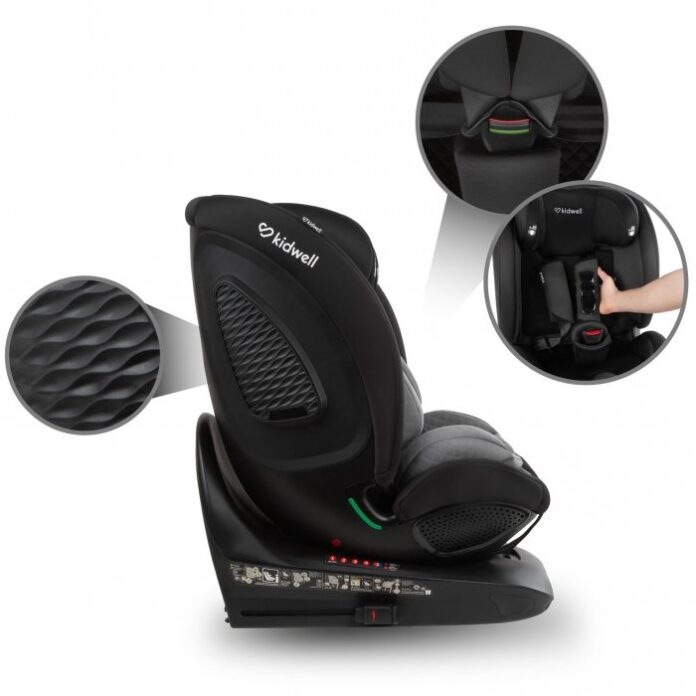 Scaun auto Kidwell GoCar Negru-Gri cu isofix, grupa 40-135 cm, i-Size, omologare R129, rotativ 360, protectie laterala ASP