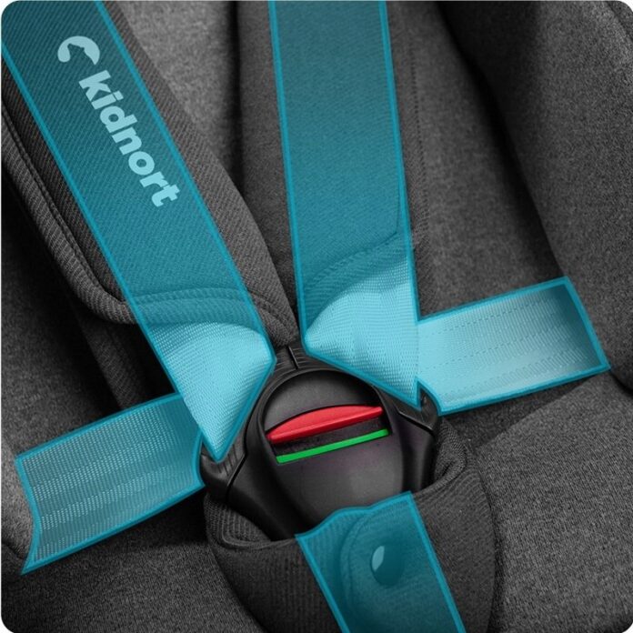 Scaun auto pentru copii, Kidnort, cu baza isofix, picior stabilizator, rotativ 360, i-Size R129, tetiera cu spuma de memorie, 40-150 cm, parasolar reglabil, Orn Grey