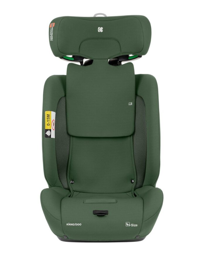 Scaun auto cu isofix KikkaBoo 76-150 cm i-Flit i-SIZE Army Green,conectori Isofix telescopici,tetiera reglabila in 12 pozitii,perna reductor,ghidaj multi centura,SPS-sistem de protectie laterala,top tether,spatar reglabil