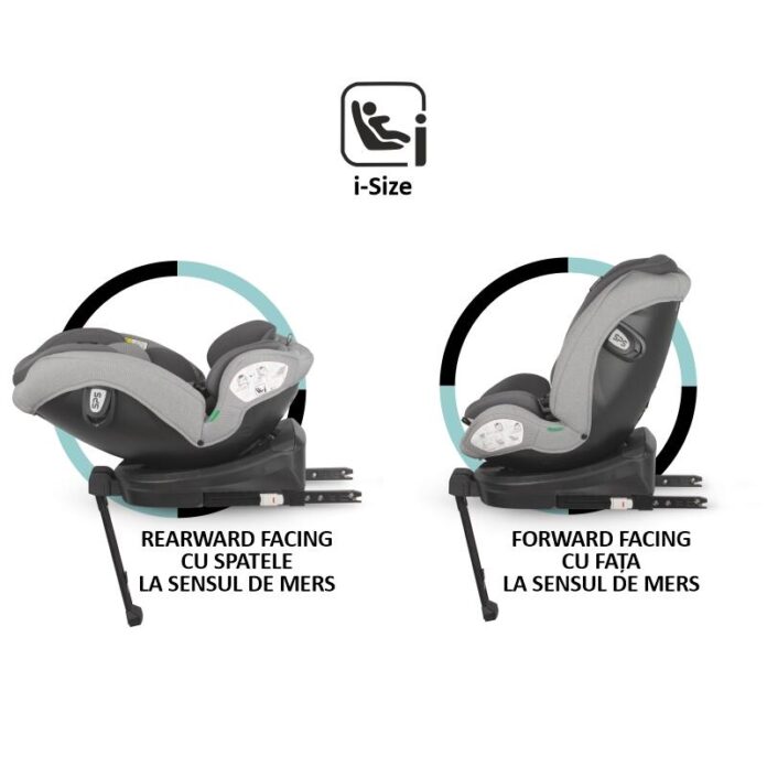 Scaun auto rotativ cu Isofix Coccolle Sidra iSize Premium Line Moonlit Grey 40-150 cm,0-12 ani,4 pozitii de inclinare,Tetiera reglabila,Pozitie somn,Husa detasabila,Sistem antibasculare,Picior de fixare,Omologat R129