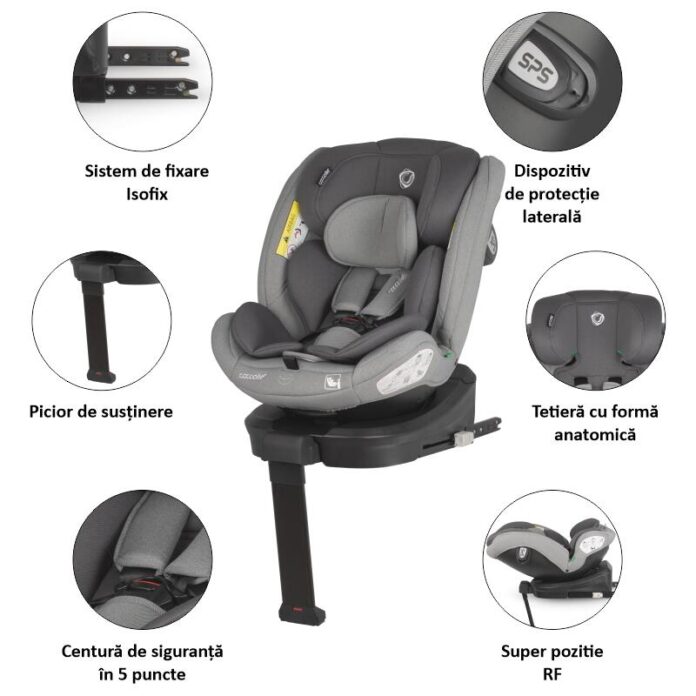 Scaun auto rotativ cu Isofix Coccolle Sidra iSize Premium Line Moonlit Grey 40-150 cm,0-12 ani,4 pozitii de inclinare,Tetiera reglabila,Pozitie somn,Husa detasabila,Sistem antibasculare,Picior de fixare,Omologat R129 Scaun auto rotativ cu Isofix Coccolle Sidra iSize Premium Line Moonlit Grey 40-150 cm,0-12 ani,4 pozitii de inclinare,Tetiera reglabila,Pozitie somn,Husa detasabila,Sistem antibasculare,Picior de fixare,Omologat R129