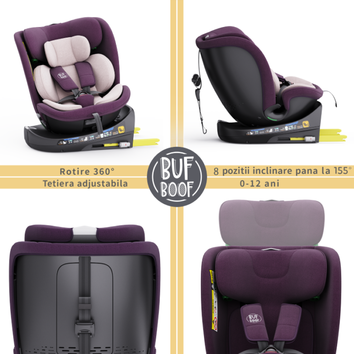 Scaun auto rotativ cu isofix B-Joy Deluxe Buf Boof iSize 40-150 cm black
