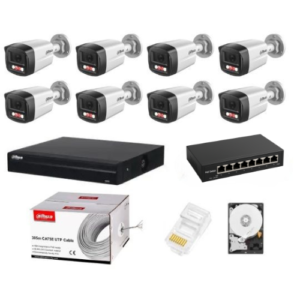 Sistem supraveghere complet Dahua 8 camere IP 4MP Dual Light 30m Microfon NVR 8 canale HDD si accesorii instalare incluse Sistem supraveghere complet Dahua 8 camere IP 4MP Dual Light 30m Microfon NVR 8 canale HDD si accesorii instalare incluse
