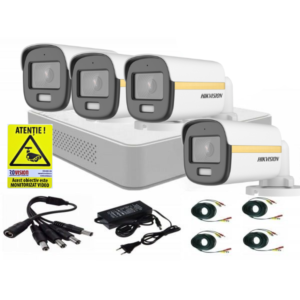 Sistem supraveghere video Hikvision 4 camere 2MP ColorVU FULL HD microfon, accesorii incluse Sistem supraveghere video Hikvision 4 camere 2MP ColorVU FULL HD microfon, accesorii incluse