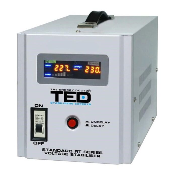 Stabilizator automat de tensiune TED, 3000 W, 5000 VA, TED-AVR5000 alarma sonora, unda sinusoidala pura Stabilizator automat de tensiune TED, 3000 W, 5000 VA, TED-AVR5000 alarma sonora, unda sinusoidala pura