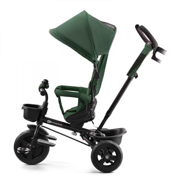Tricicleta pentru copii Kinderkraft Aveo Mystic Green de la 9 luni, cu sezut rotativ, suport pentru picioare, maner cu control al directiei, gentuta si cos pentru accesorii Tricicleta pentru copii Kinderkraft Aveo Mystic Green de la 9 luni, cu sezut rotativ, suport pentru picioare, maner cu control al directiei, gentuta si cos pentru accesorii