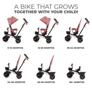 Tricicleta pentru copii Kinderkraft Aveo Rose Pink de la 9 luni, cu sezut rotativ, suport pentru picioare, maner cu control al directiei, gentuta si cos pentru accesorii Tricicleta pentru copii Kinderkraft Aveo Rose Pink de la 9 luni, cu sezut rotativ, suport pentru picioare, maner cu control al directiei, gentuta si cos pentru accesorii