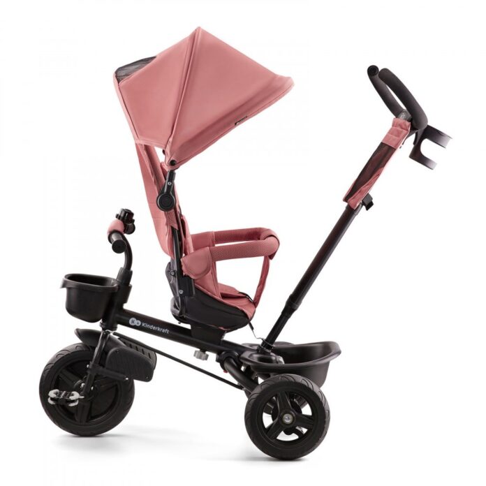 Tricicleta pentru copii Kinderkraft Aveo Rose Pink de la 9 luni, cu sezut rotativ, suport pentru picioare, maner cu control al directiei, gentuta si cos pentru accesorii Tricicleta pentru copii Kinderkraft Aveo Rose Pink de la 9 luni, cu sezut rotativ, suport pentru picioare, maner cu control al directiei, gentuta si cos pentru accesorii