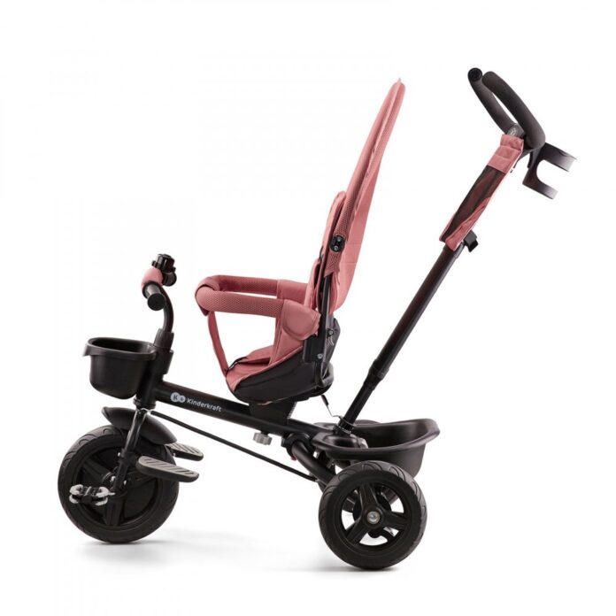 Tricicleta pentru copii Kinderkraft Aveo Rose Pink de la 9 luni, cu sezut rotativ, suport pentru picioare, maner cu control al directiei, gentuta si cos pentru accesorii Tricicleta pentru copii Kinderkraft Aveo Rose Pink de la 9 luni, cu sezut rotativ, suport pentru picioare, maner cu control al directiei, gentuta si cos pentru accesorii