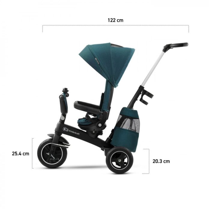Tricicleta pentru copii Kinderkraft Easytwist Black cu scaun reversibil, pozitie de somn, cauciucuri PU, protectie UV de la varsta de 9 luni