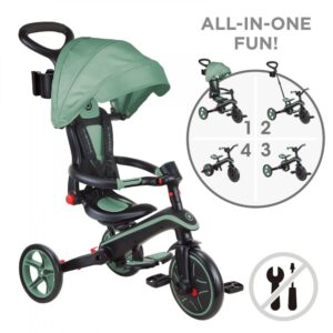 Tricicleta pentru copii Globber Explorer Verde Pal 4 in 1 pliabila, cu maner cu control al directiei, scaun ajustabil pe inaltime, suport pentru picioare, roti din cauciuc Eva, sistem roata libera, de la 10 luni Tricicleta pentru copii Globber Explorer Verde Pal 4 in 1 pliabila, cu maner cu control al directiei, scaun ajustabil pe inaltime, suport pentru picioare, roti din cauciuc Eva, sistem roata libera, de la 10 luni