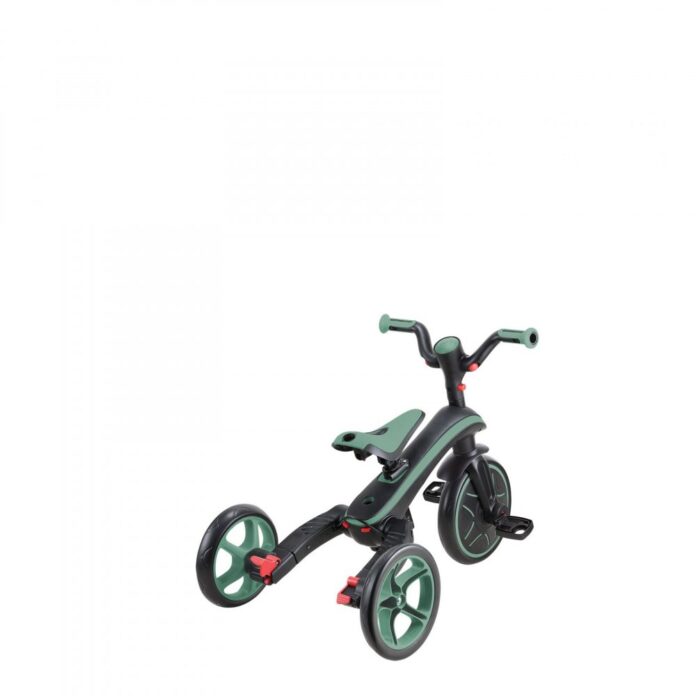 Tricicleta pentru copii Globber Explorer Verde Pal 4 in 1 pliabila, cu maner cu control al directiei, scaun ajustabil pe inaltime, suport pentru picioare, roti din cauciuc Eva, sistem roata libera, de la 10 luni