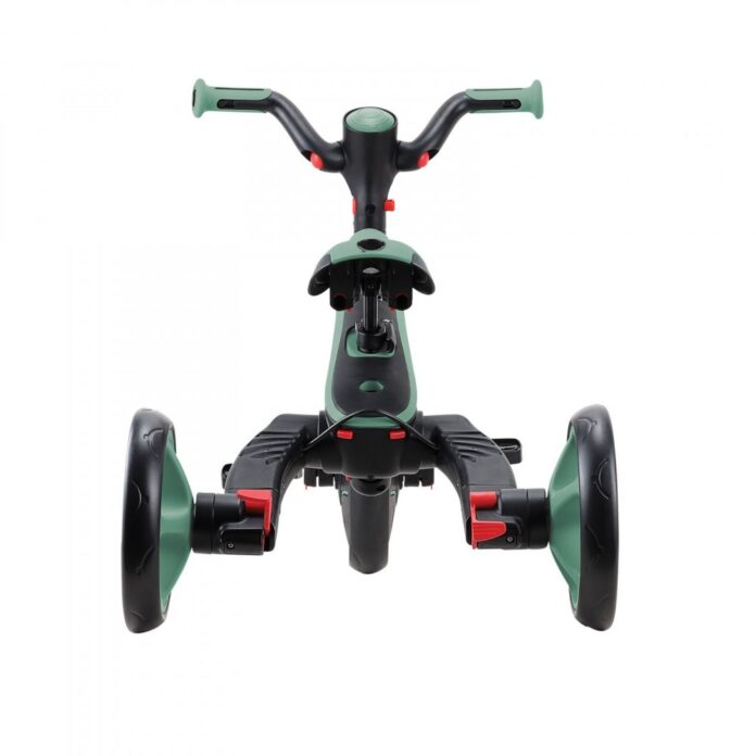 Tricicleta pentru copii Globber Explorer Verde Pal 4 in 1 pliabila, cu maner cu control al directiei, scaun ajustabil pe inaltime, suport pentru picioare, roti din cauciuc Eva, sistem roata libera, de la 10 luni