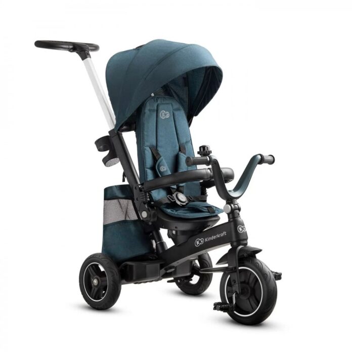 Tricicleta pentru copii Kinderkraft Easytwist Black cu scaun reversibil, pozitie de somn, cauciucuri PU, protectie UV de la varsta de 9 luni