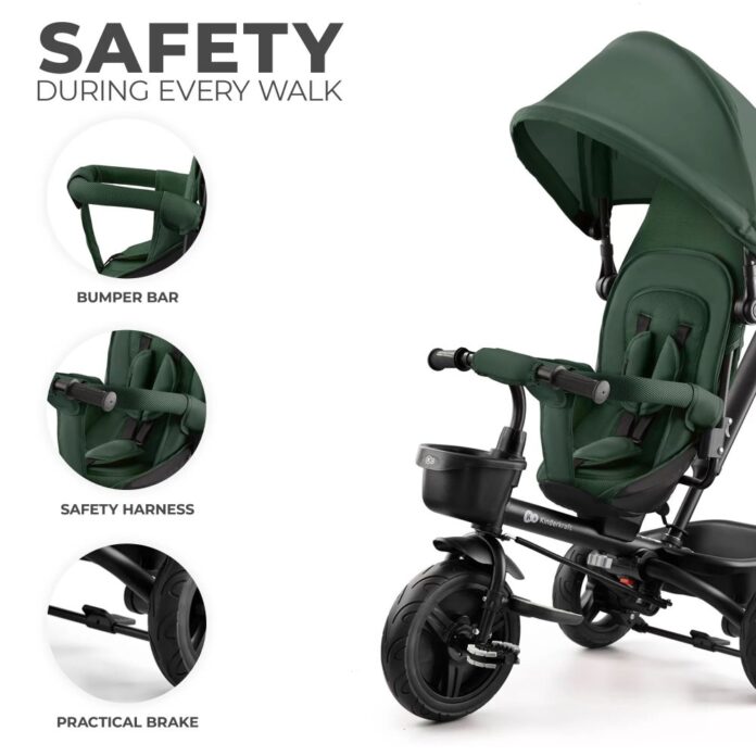 Tricicleta pentru copii Kinderkraft Aveo Mystic Green de la 9 luni, cu sezut rotativ, suport pentru picioare, maner cu control al directiei, gentuta si cos pentru accesorii Tricicleta pentru copii Kinderkraft Aveo Mystic Green de la 9 luni, cu sezut rotativ, suport pentru picioare, maner cu control al directiei, gentuta si cos pentru accesorii