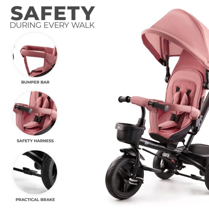 Tricicleta pentru copii Kinderkraft Aveo Rose Pink de la 9 luni, cu sezut rotativ, suport pentru picioare, maner cu control al directiei, gentuta si cos pentru accesorii Tricicleta pentru copii Kinderkraft Aveo Rose Pink de la 9 luni, cu sezut rotativ, suport pentru picioare, maner cu control al directiei, gentuta si cos pentru accesorii