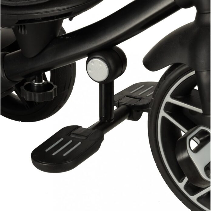 Tricicleta pentru copii Ikonka Trike Fix Elite Black, din otel, cu sezut reversibil, spatar ajustabil, bara reglabila, copertina, cu efecte luminoase si sonore, varsta 2-6 ani