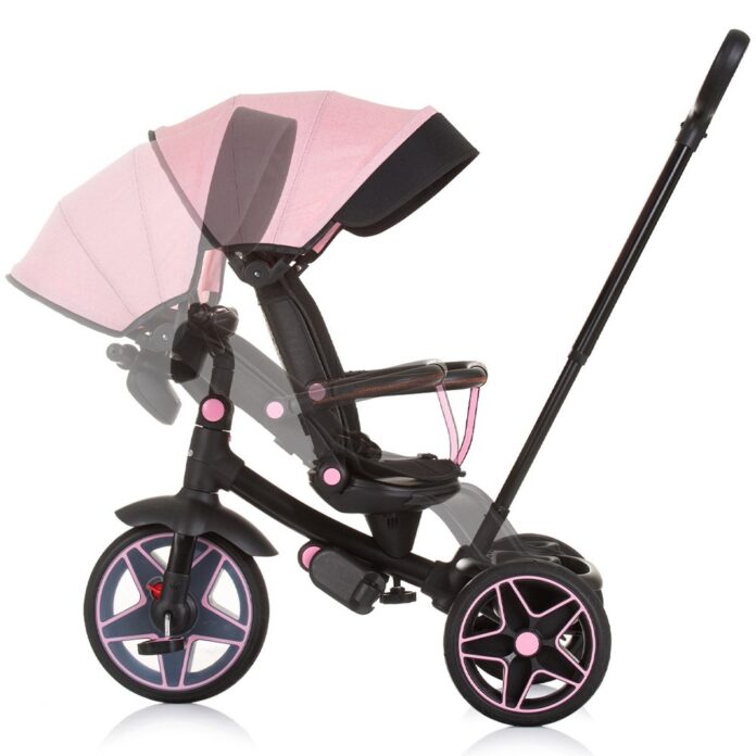 Tricicleta pentru copii Chipolino Derby flamingo, cu copertina si sezut reversibil, spatar reglabil, pozitie somn,frana, suport pentru picioare, maner cu control al directiei, jucarie cu muzica si lumini Tricicleta pentru copii Chipolino Derby flamingo, cu copertina si sezut reversibil, spatar reglabil, pozitie somn,frana, suport pentru picioare, maner cu control al directiei, jucarie cu muzica si lumini