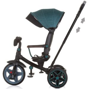 Tricicleta pentru copii Chipolino Derby teal, cu copertina si sezut reversibil, spatar reglabil, pozitie somn,frana, suport pentru picioare, maner cu control al directiei, jucarie cu muzica si lumini Tricicleta pentru copii Chipolino Derby teal, cu copertina si sezut reversibil, spatar reglabil, pozitie somn,frana, suport pentru picioare, maner cu control al directiei, jucarie cu muzica si lumini