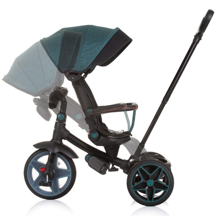 Tricicleta pentru copii Chipolino Derby teal, cu copertina si sezut reversibil, spatar reglabil, pozitie somn,frana, suport pentru picioare, maner cu control al directiei, jucarie cu muzica si lumini Tricicleta pentru copii Chipolino Derby teal, cu copertina si sezut reversibil, spatar reglabil, pozitie somn,frana, suport pentru picioare, maner cu control al directiei, jucarie cu muzica si lumini