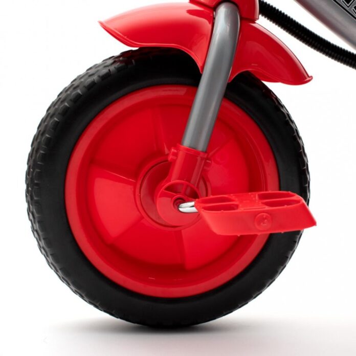 Tricicleta pentru copii Baby Mix Lux Trike Red, cu lumini LED,panou cu muzica si sunete,spatar reglabil in 3 pozitii,suport pentru picioare pliabil,maner parental cu control al directiei,roti din spuma EVA,cos pentru cumparaturi si copertina