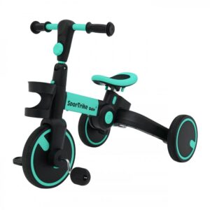 Tricicleta pentru copii SporTrike Happy Albastru 3 in 1, control al directiei, roti din cauciuc si sistem roata libera Tricicleta pentru copii SporTrike Happy Albastru 3 in 1, control al directiei, roti din cauciuc si sistem roata libera