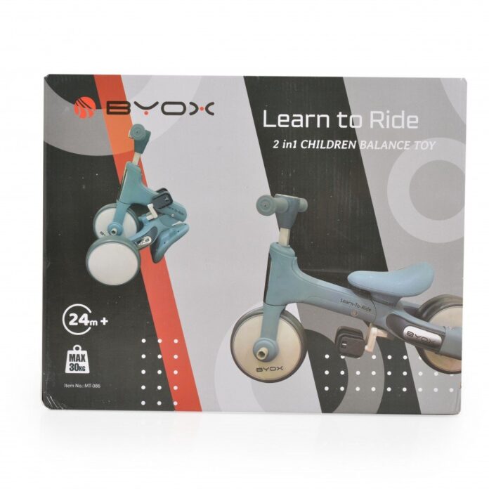 Tricicleta pentru copii Byox Learn to Ride Roz 2 in 1 cu pedale, transformabila, structura usoara, pliere compacta, sistem de siguranta cu viraj limitat, roti din cauciuc EVA si far cu lumina